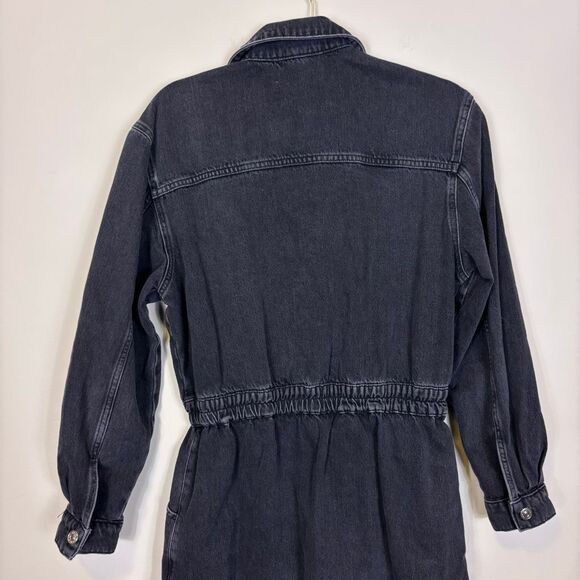 MNG Mango Black Collared Button Front Long Sleeve Denim Dress US 8 - Picture 7 of 7